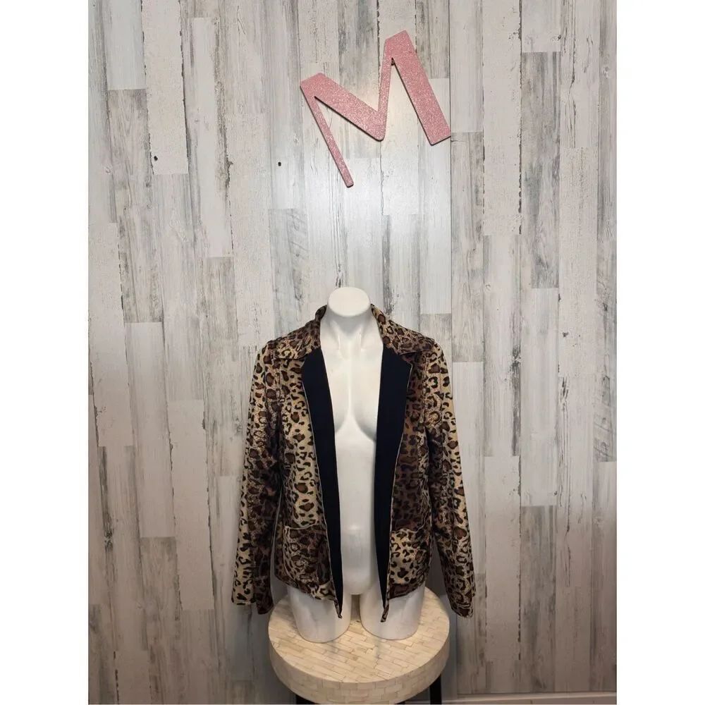 TanJay Leopard Print Open Front Jacket Women’s Size 10 Lightweight Blazer